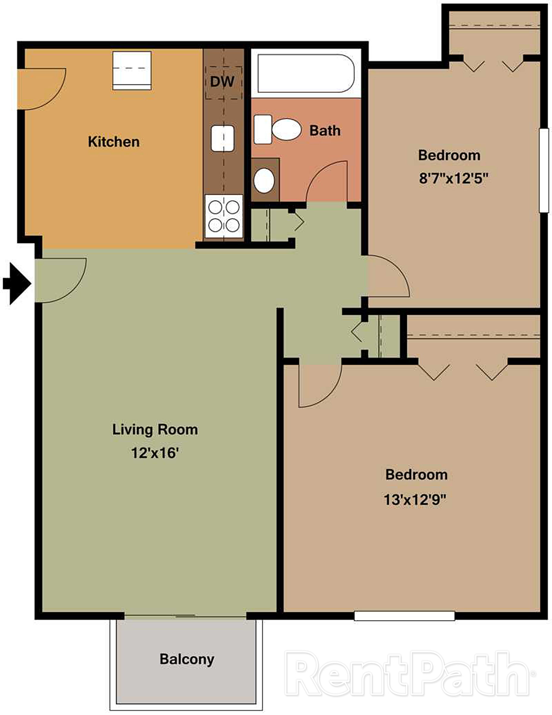 North Bay 2 Bedroom 1 Bath Floor Plan